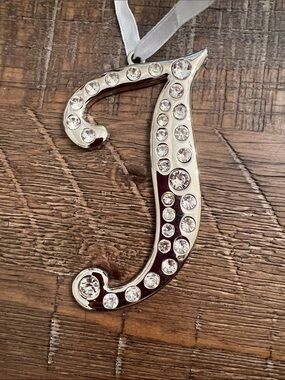 Rhinestone Letter T Cursive Ornament -